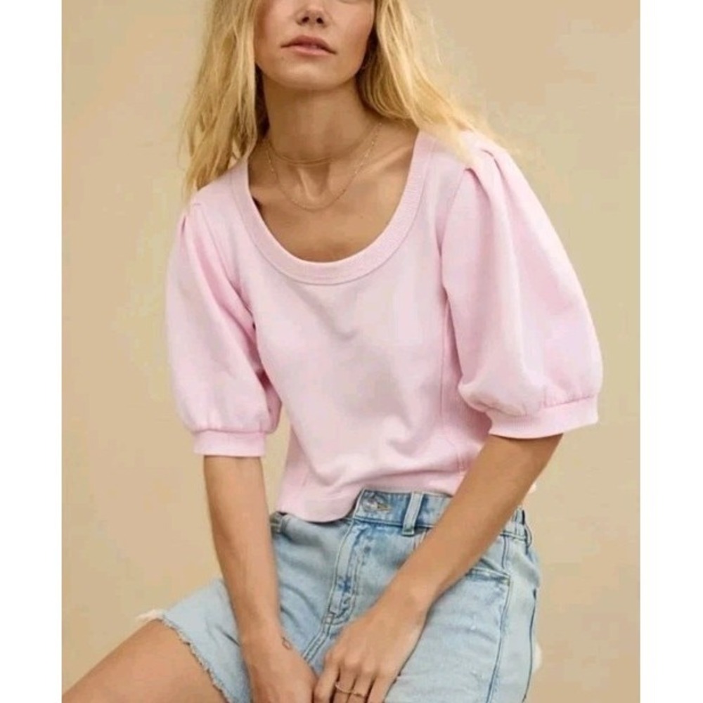 aerie Puff Sleeve Scoop Neck Tee in Light Pink